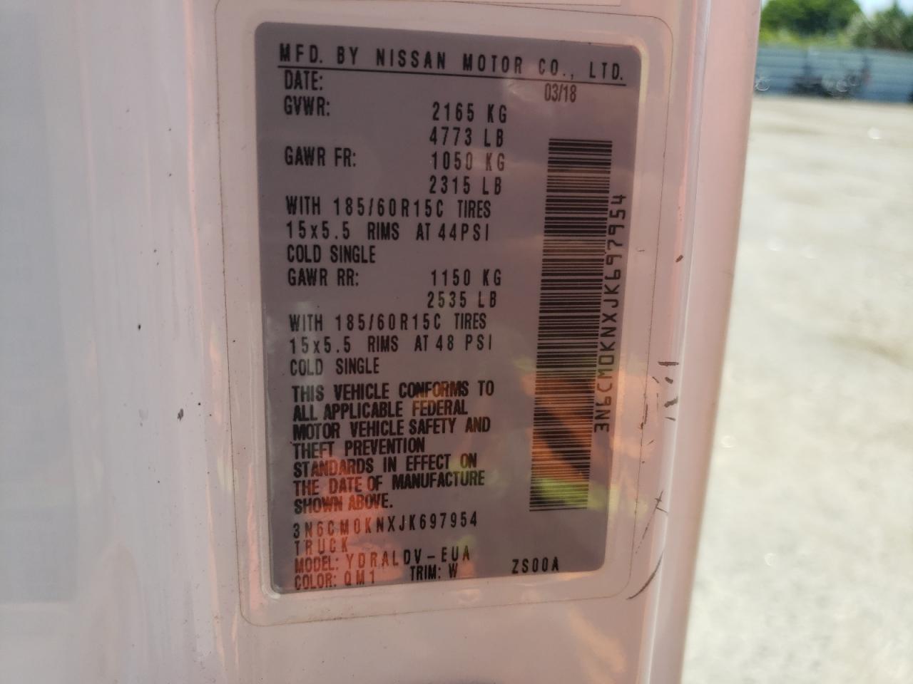 2018 Nissan Nv200 2.5S VIN: 3N6CM0KNXJK697954 Lot: 56417674