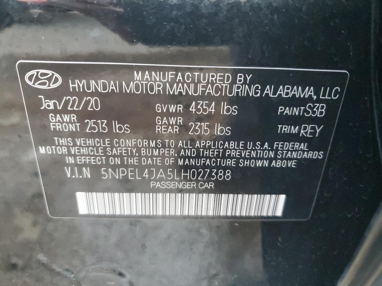 5NPEL4JA5LH027388 2020 Hyundai Sonata Sel