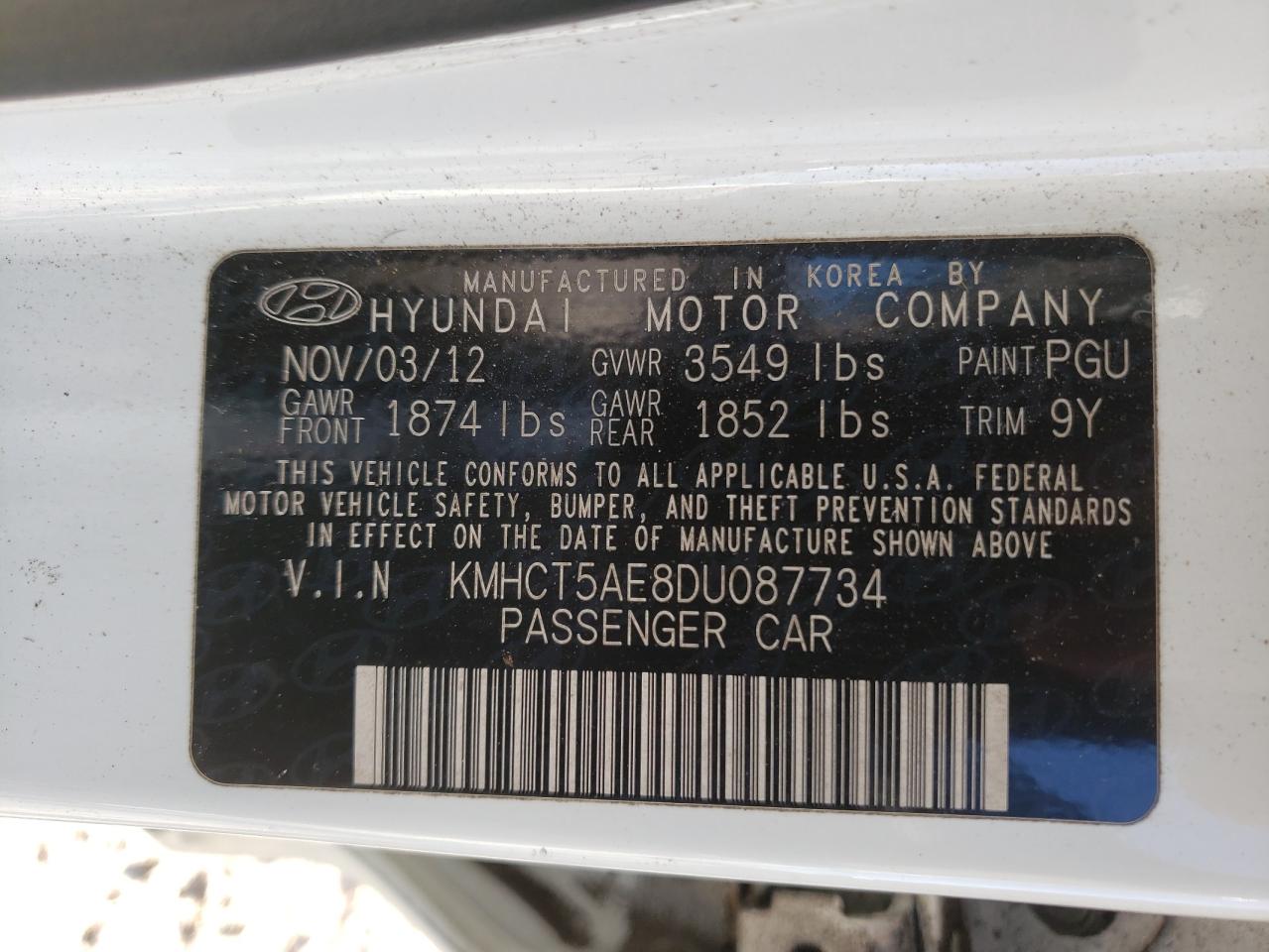 2013 Hyundai Accent Gls VIN: KMHCT5AE8DU087734 Lot: 55334794