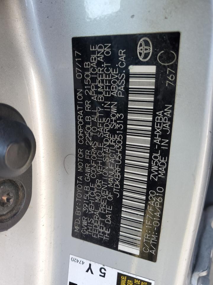 2017 Toyota Prius VIN: JTDKBRFU5H3051313 Lot: 56863014