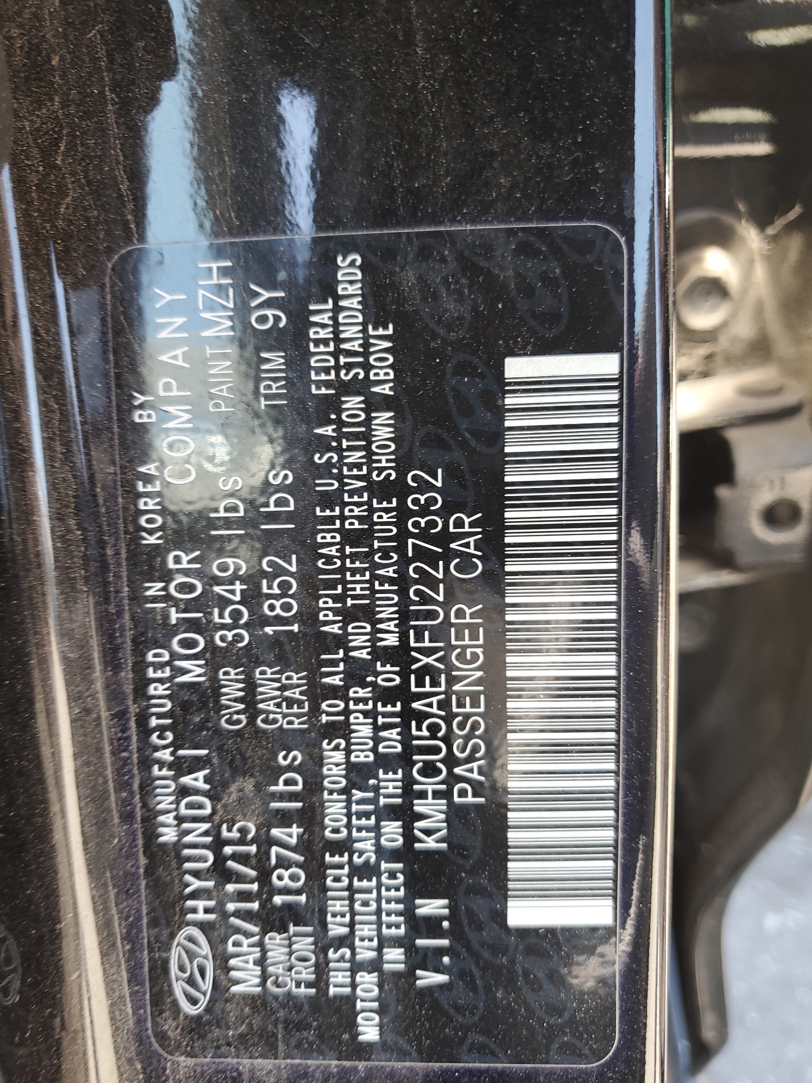 KMHCU5AEXFU227332 2015 Hyundai Accent Gls