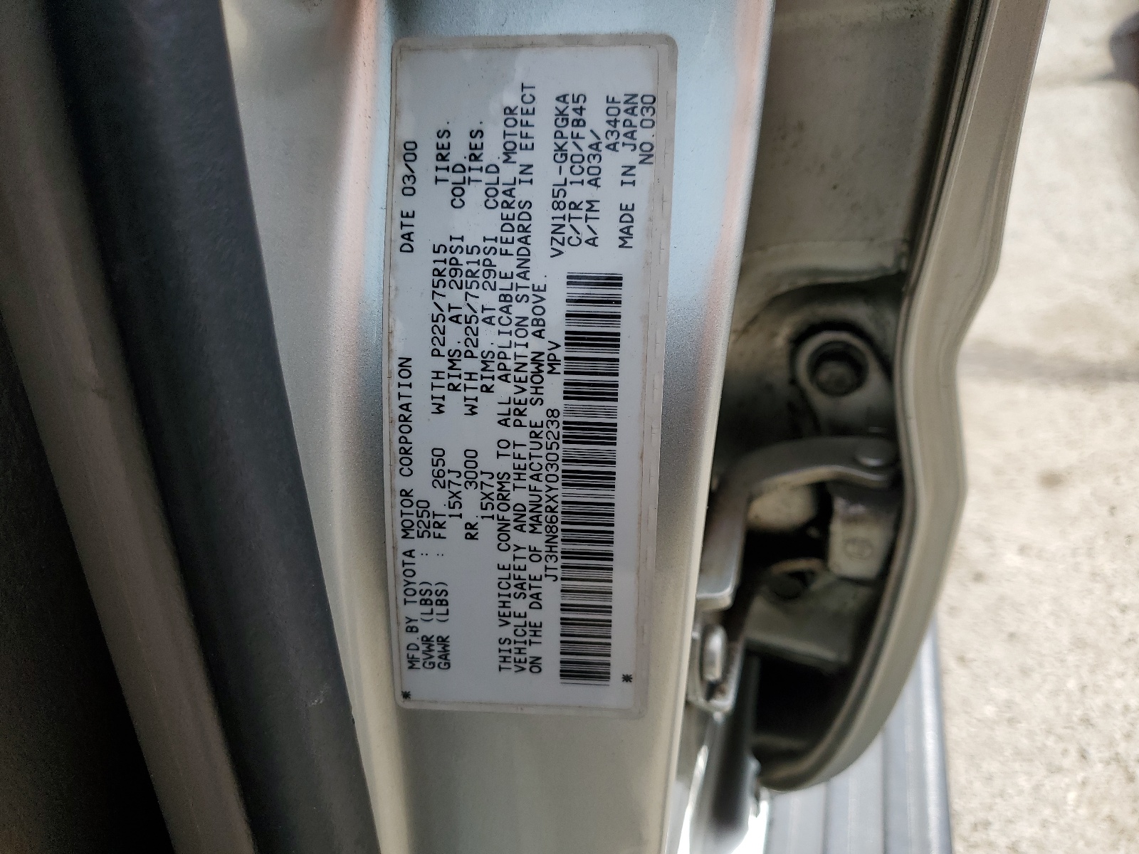 JT3HN86RXY0305238 2000 Toyota 4Runner Sr5