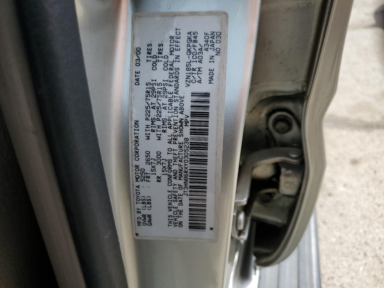 2000 Toyota 4Runner Sr5 VIN: JT3HN86RXY0305238 Lot: 54969744