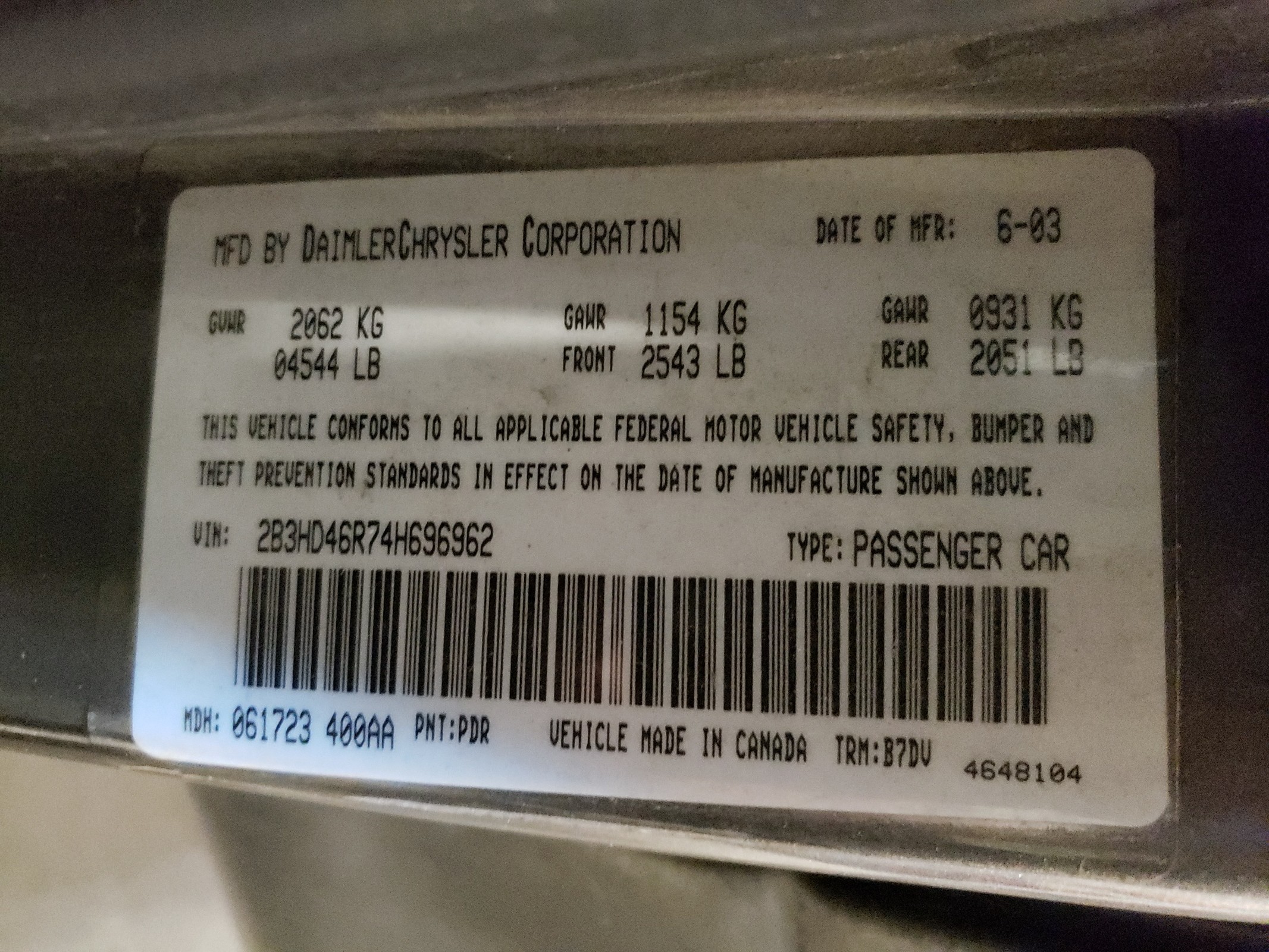 2B3HD46R74H696962 2004 Dodge Intrepid Se