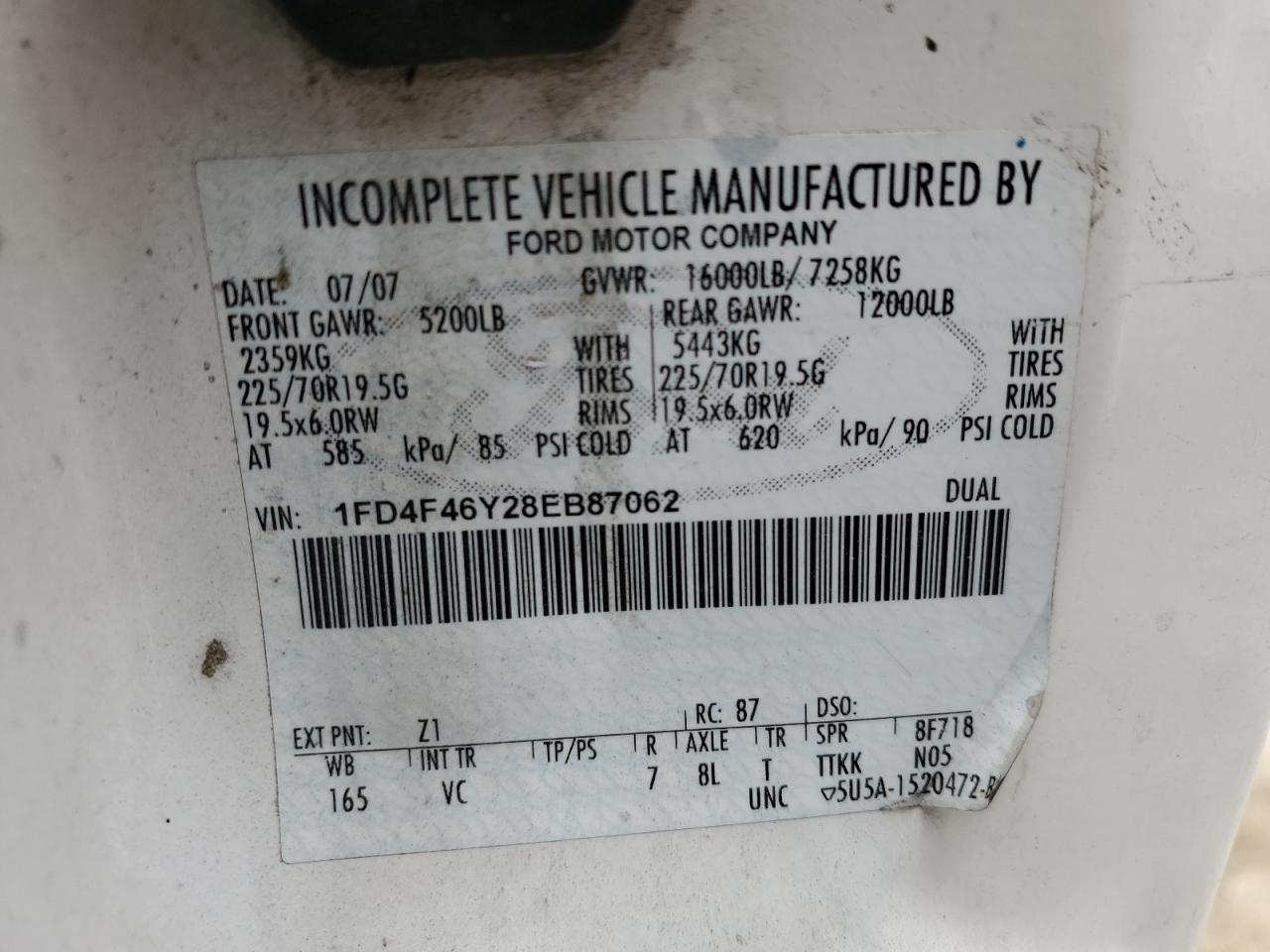 2008 Ford F450 Super Duty VIN: 1FD4F46Y28EB87062 Lot: 55090724