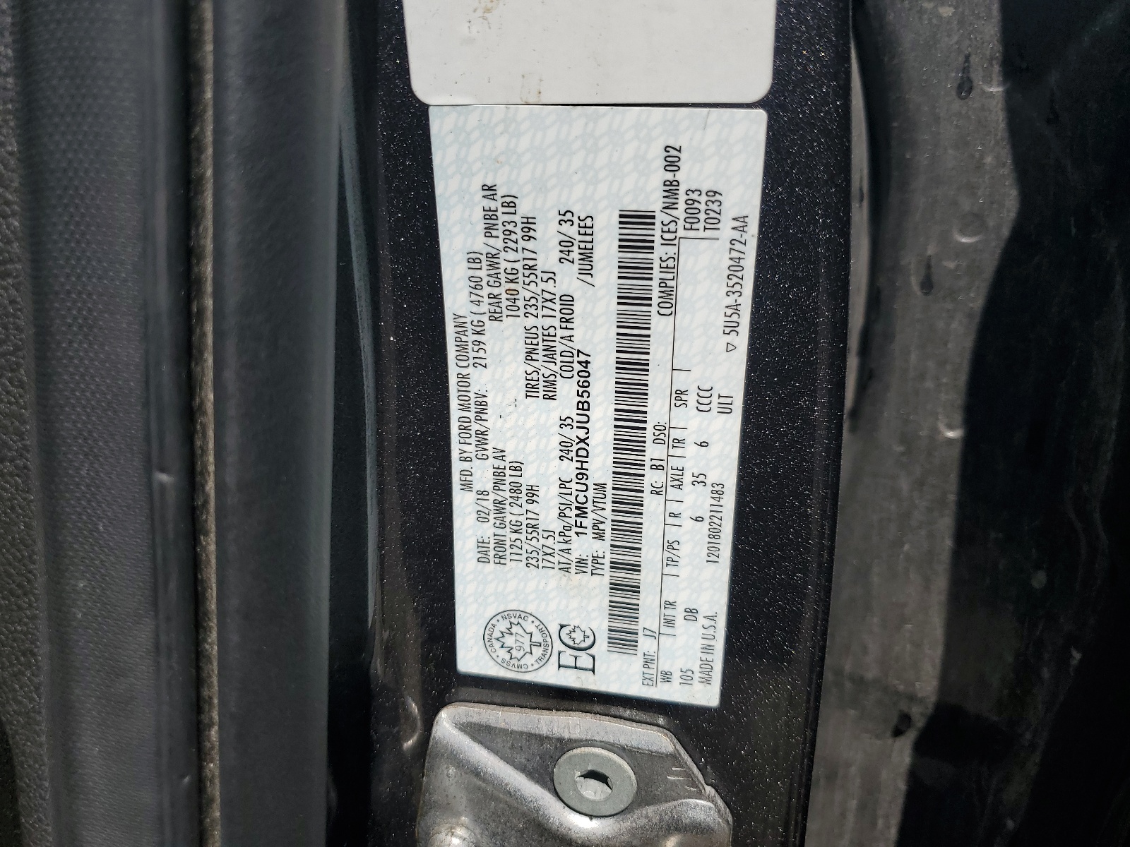 1FMCU9HDXJUB56047 2018 Ford Escape Sel