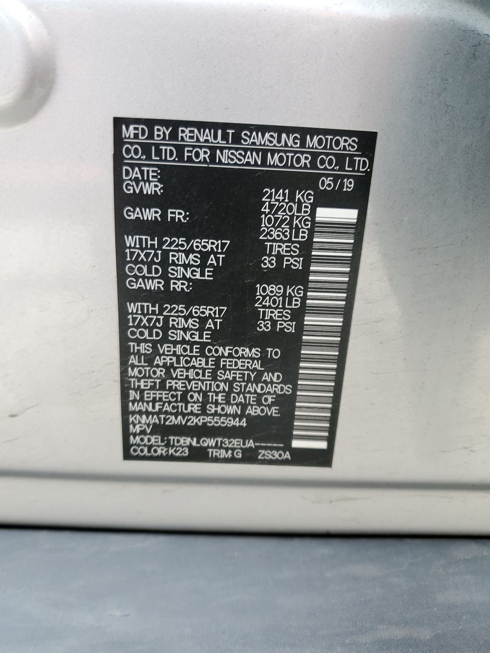 KNMAT2MV2KP555944 2019 Nissan Rogue S