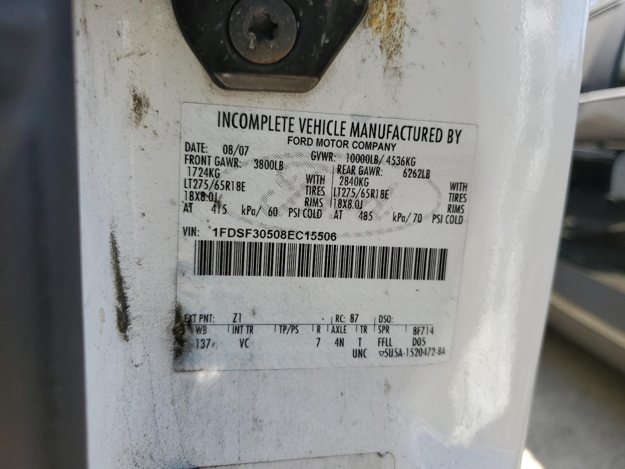 2008 Ford F350 Srw Super Duty VIN: 1FDSF30508EC15506 Lot: 53199294