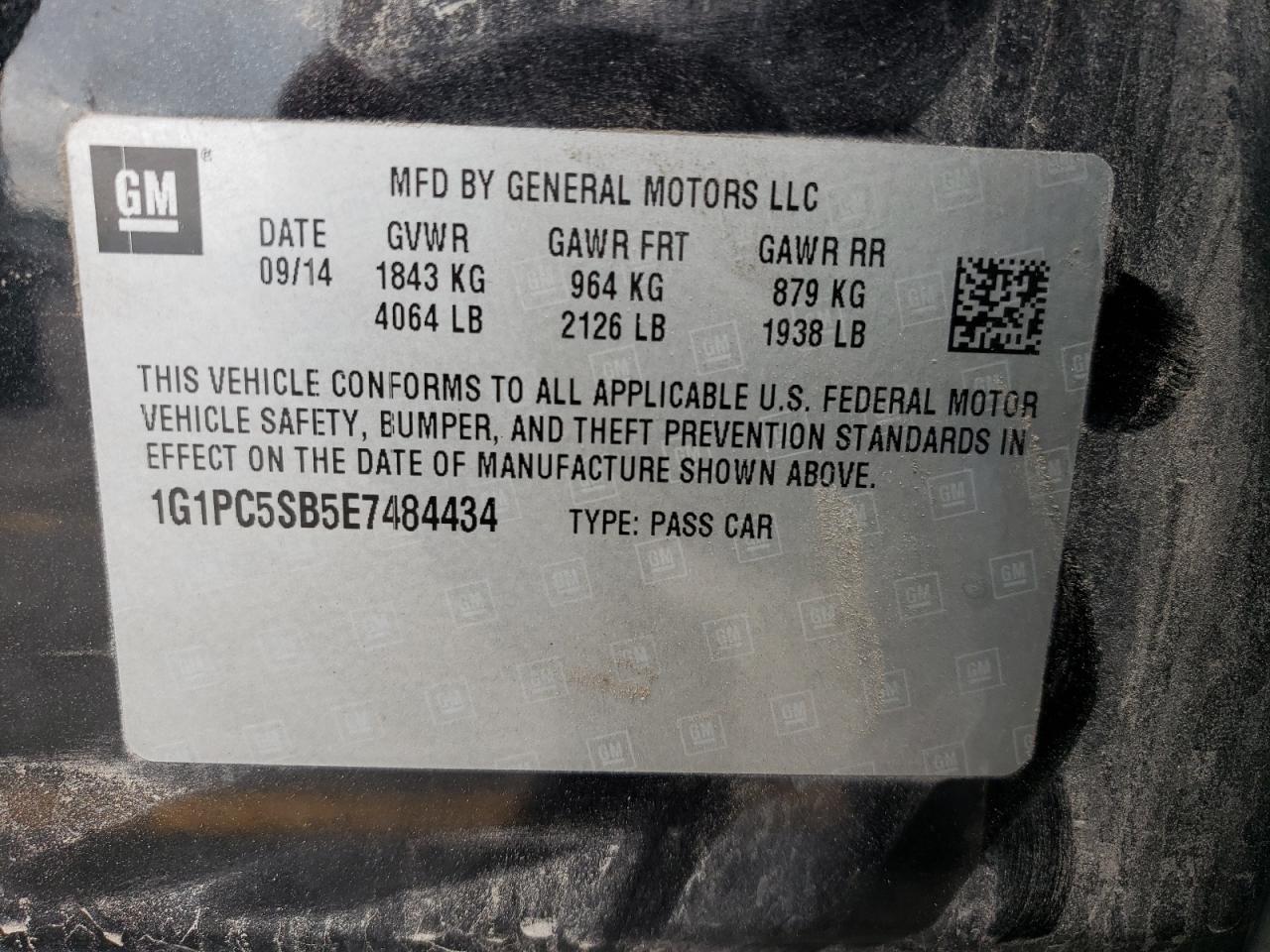 1G1PC5SB5E7484434 2014 Chevrolet Cruze Lt