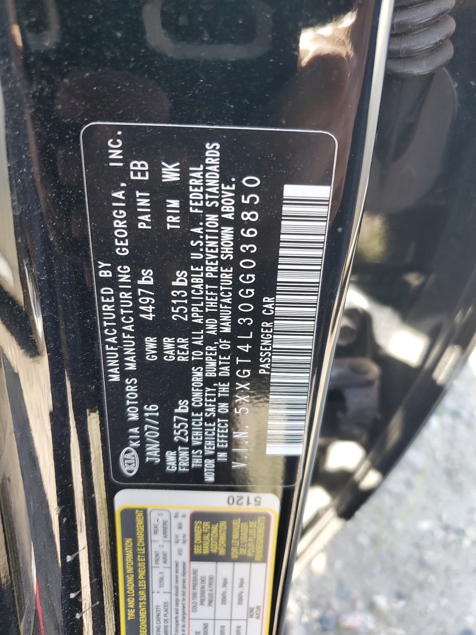 5XXGT4L30GG036850 2016 Kia Optima Lx