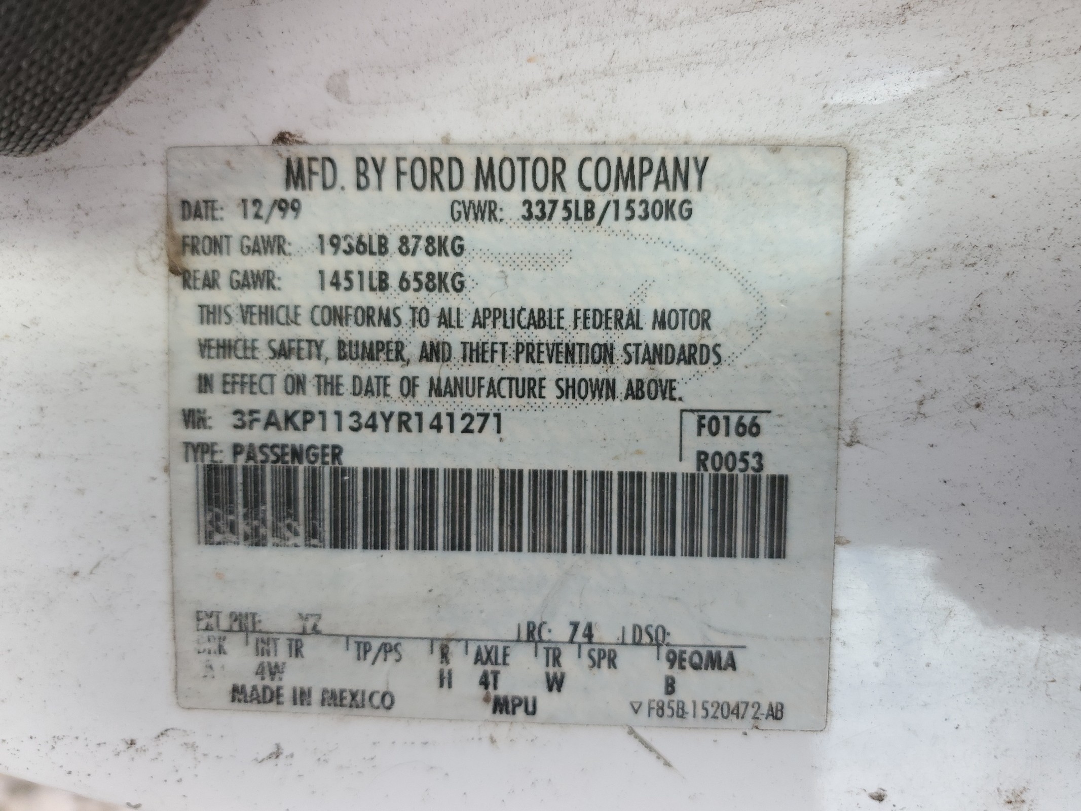 3FAKP1134YR141271 2000 Ford Escort Zx2