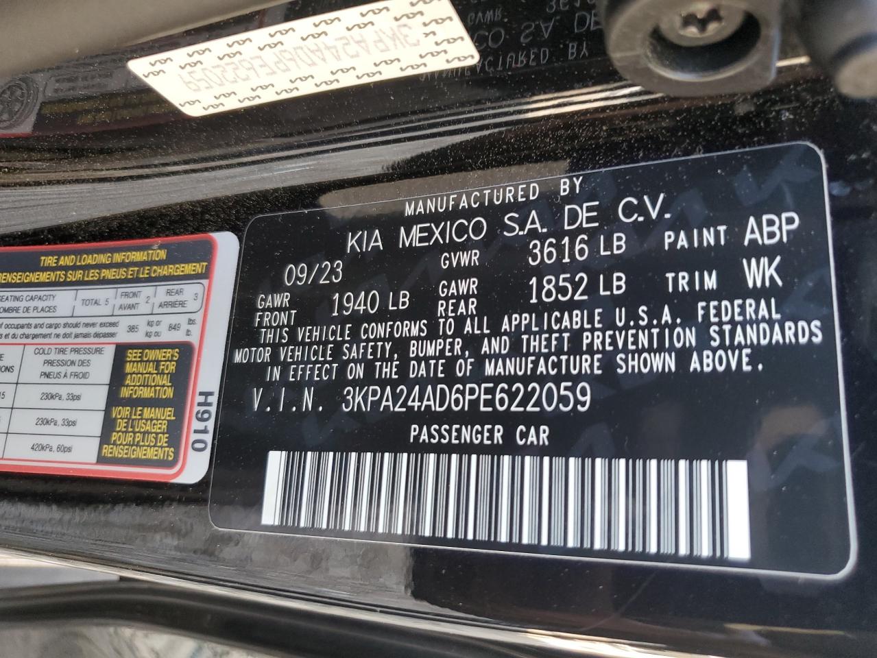 2023 Kia Rio Lx VIN: 3KPA24AD6PE622059 Lot: 56640594