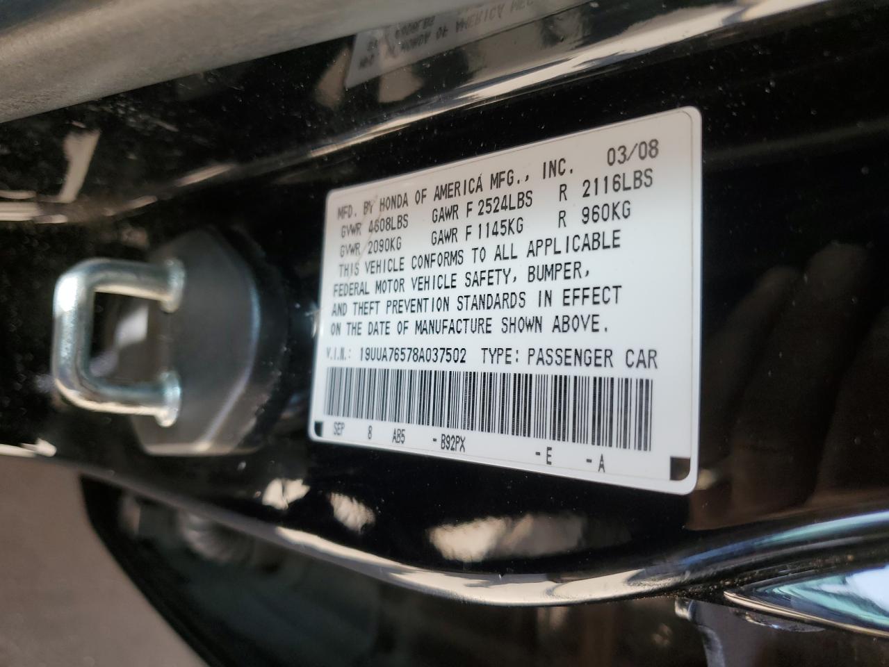 19UUA76578A037502 2008 Acura Tl Type S