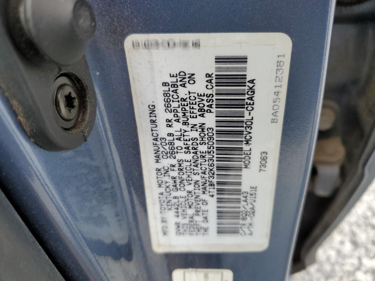 4T1BF32K63U550903 2003 Toyota Camry Le