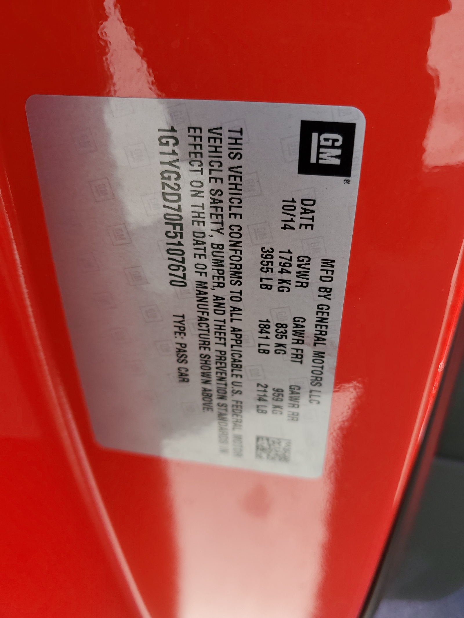 1G1YG2D70F5107670 2015 Chevrolet Corvette Stingray Z51 1Lt