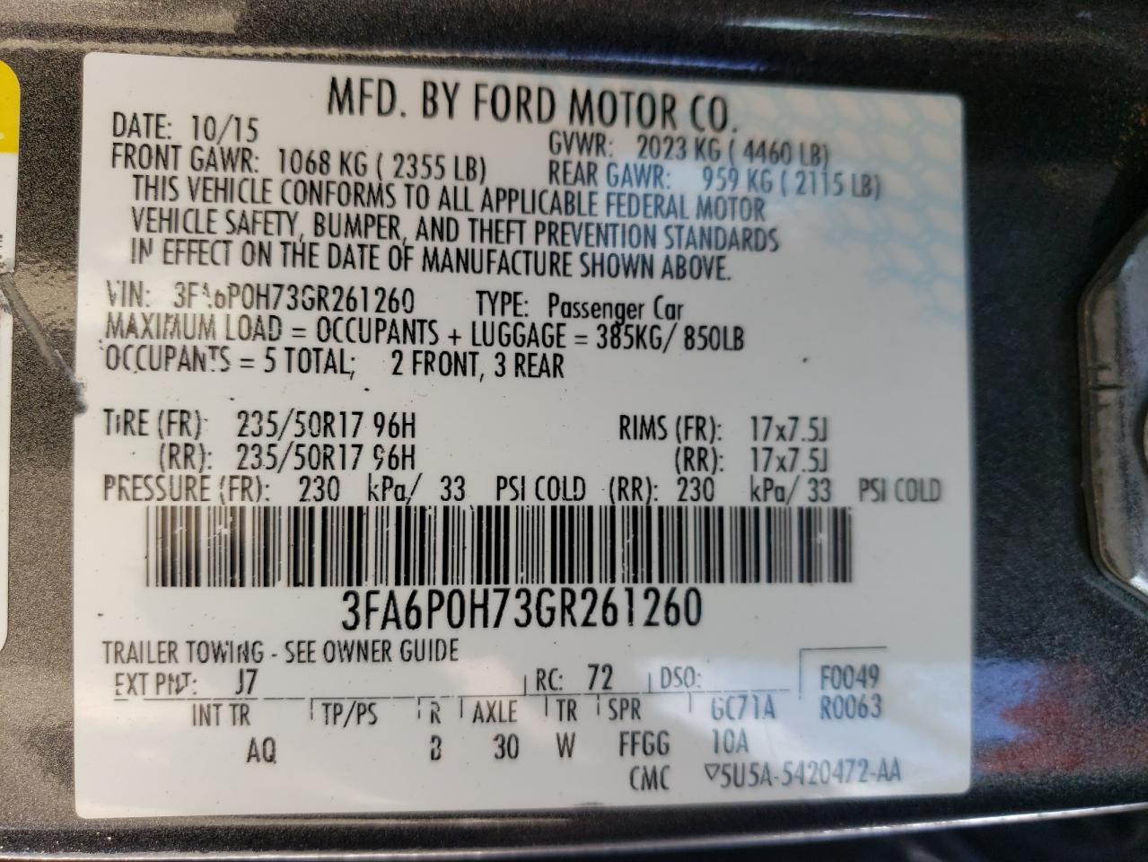 3FA6P0H73GR261260 2016 Ford Fusion Se