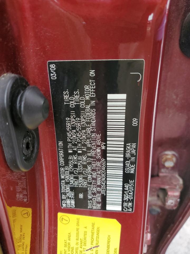 2008 Toyota Highlander Limited VIN: JTEDS42A082046609 Lot: 53798534