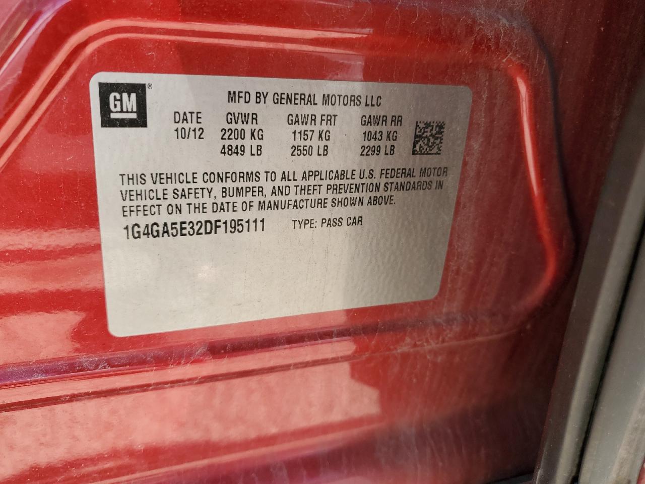 2013 Buick Lacrosse VIN: 1G4GA5E32DF195111 Lot: 56944324