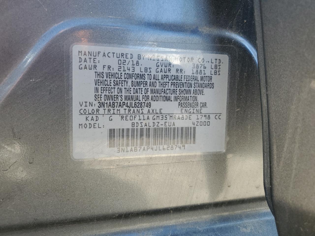 3N1AB7AP4JL628749 2018 Nissan Sentra S