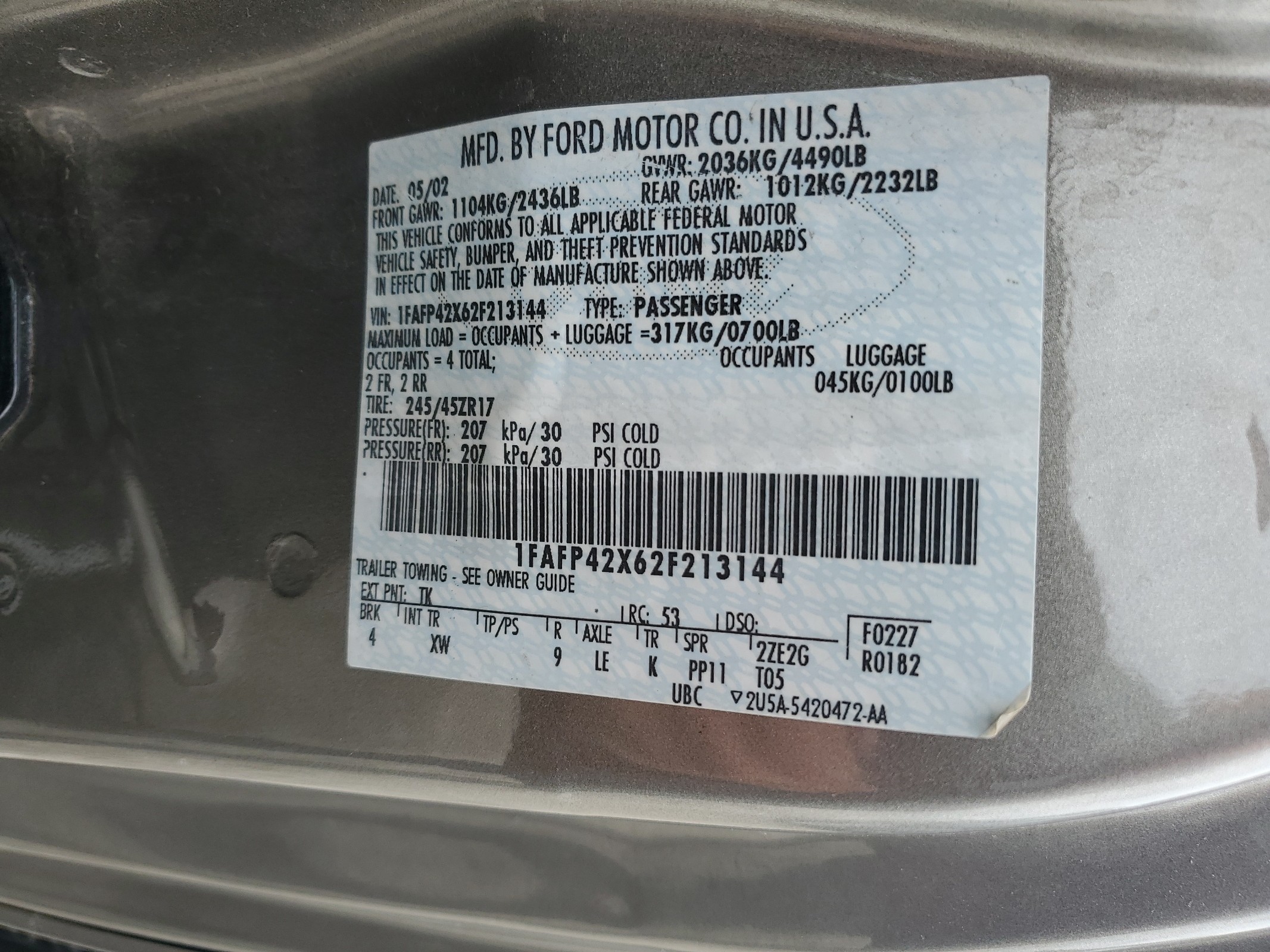 1FAFP42X62F213144 2002 Ford Mustang Gt