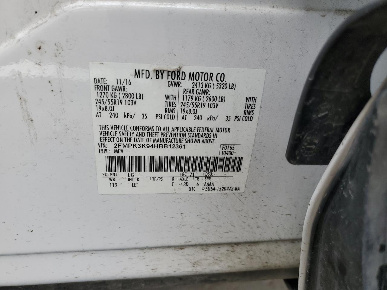 2017 Ford Edge Titanium VIN: 2FMPK3K94HBB12361 Lot: 53515974