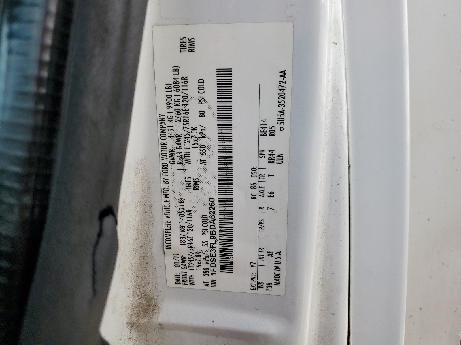 1FDSE3FL9BDA62260 2011 Ford Econoline E350 Super Duty Cutaway Van