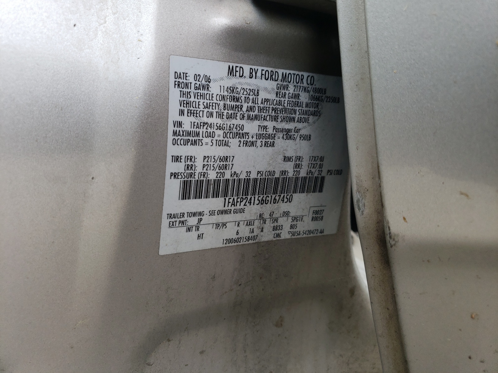 1FAFP24156G167450 2006 Ford Five Hundred Sel