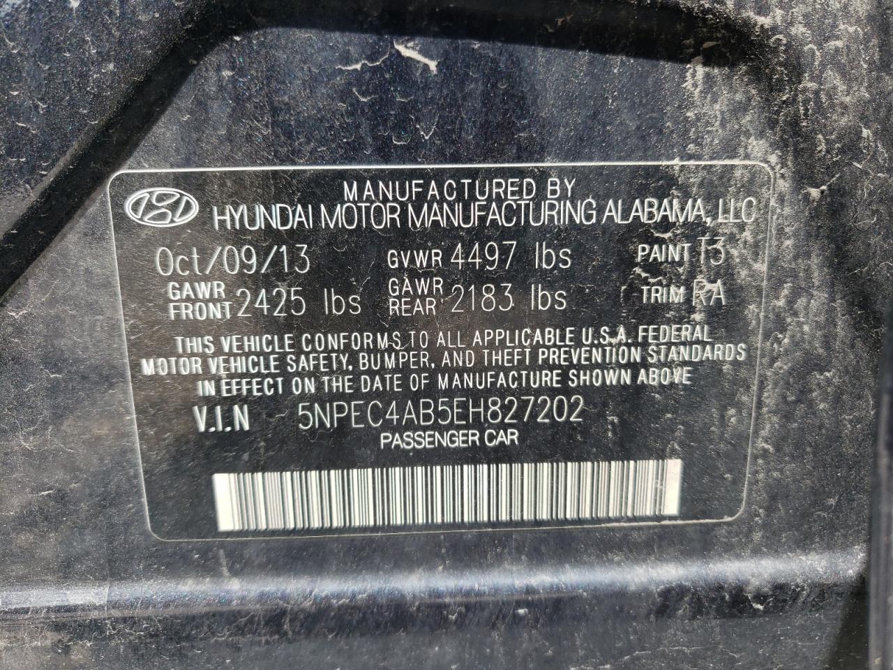 5NPEC4AB5EH827202 2014 Hyundai Sonata Se