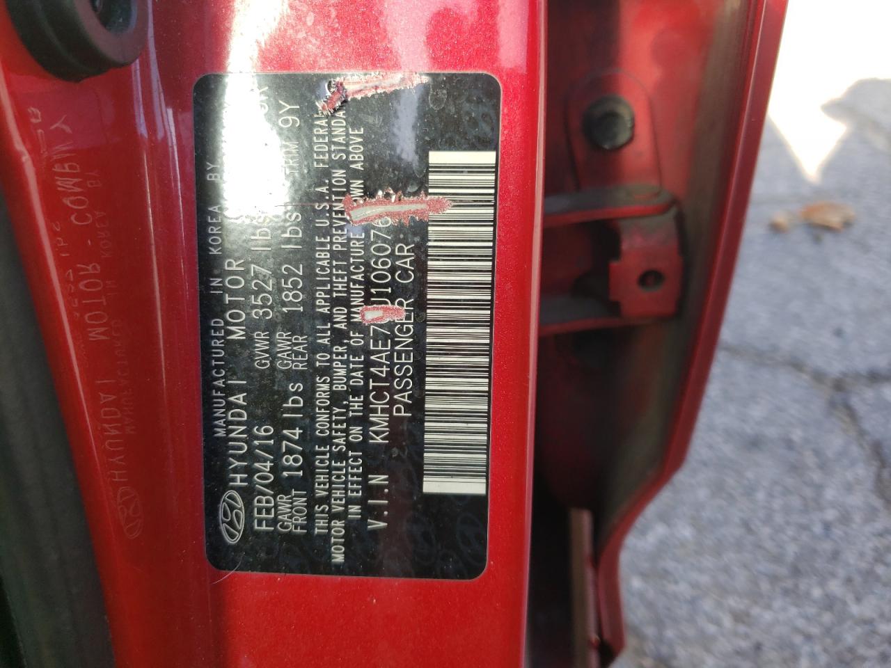 2016 Hyundai Accent Se VIN: KMHCT4AE7GU106076 Lot: 56379884