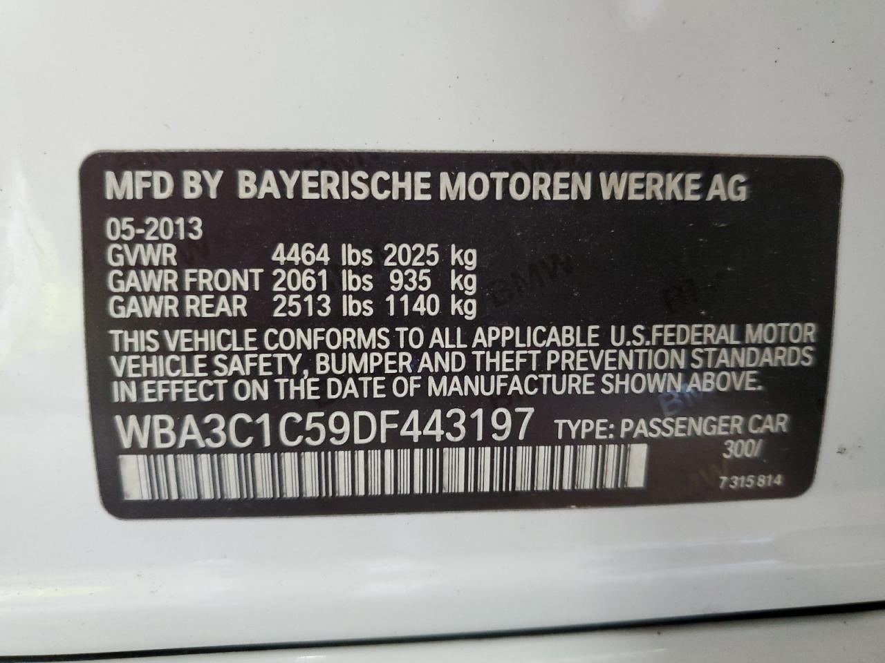 WBA3C1C59DF443197 2013 BMW 328 I Sulev