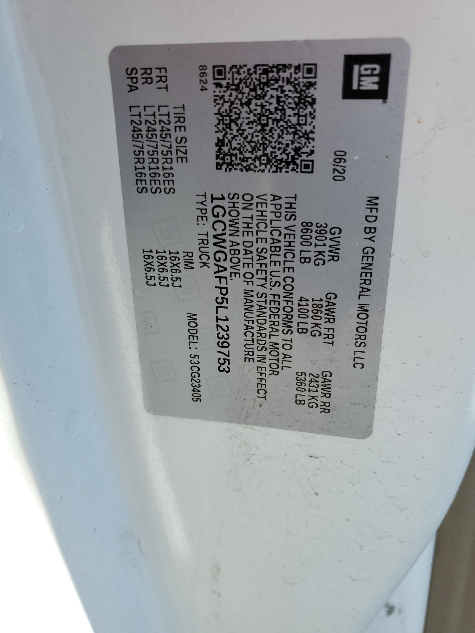 1GCWGAFP5L1239753 2020 Chevrolet Express G2500