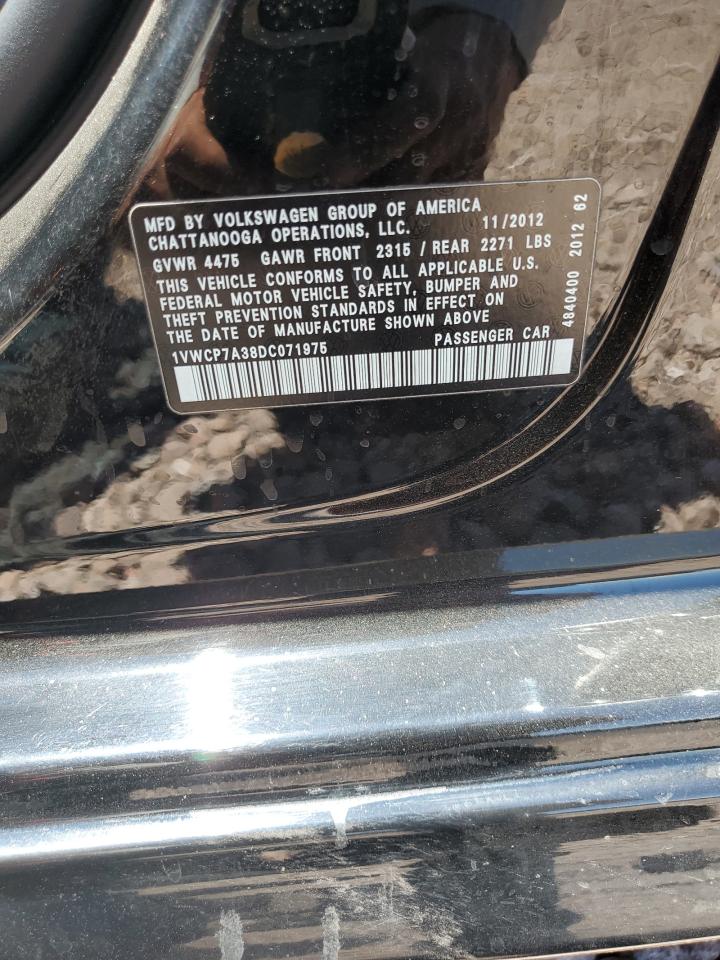 2013 Volkswagen Passat Sel VIN: 1VWCP7A38DC071975 Lot: 55204534