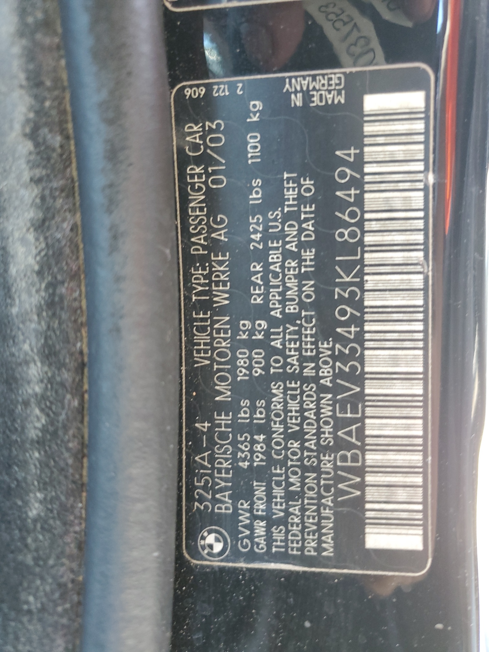 WBAEV33493KL86494 2003 BMW 325 I