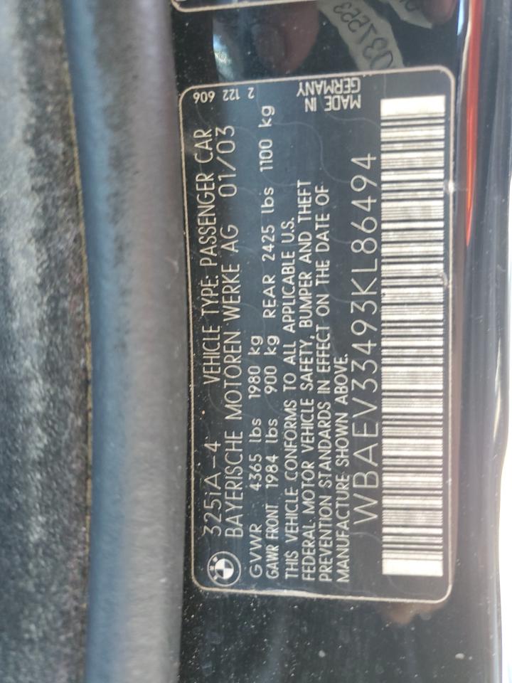 2003 BMW 325 I VIN: WBAEV33493KL86494 Lot: 56327244