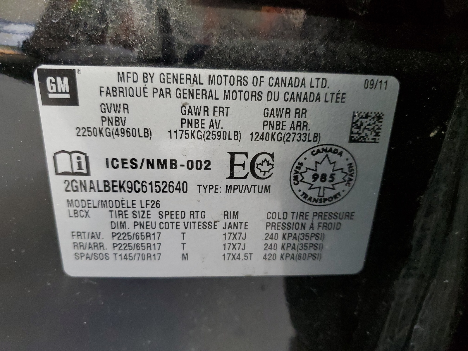 2GNALBEK9C6152640 2012 Chevrolet Equinox Ls