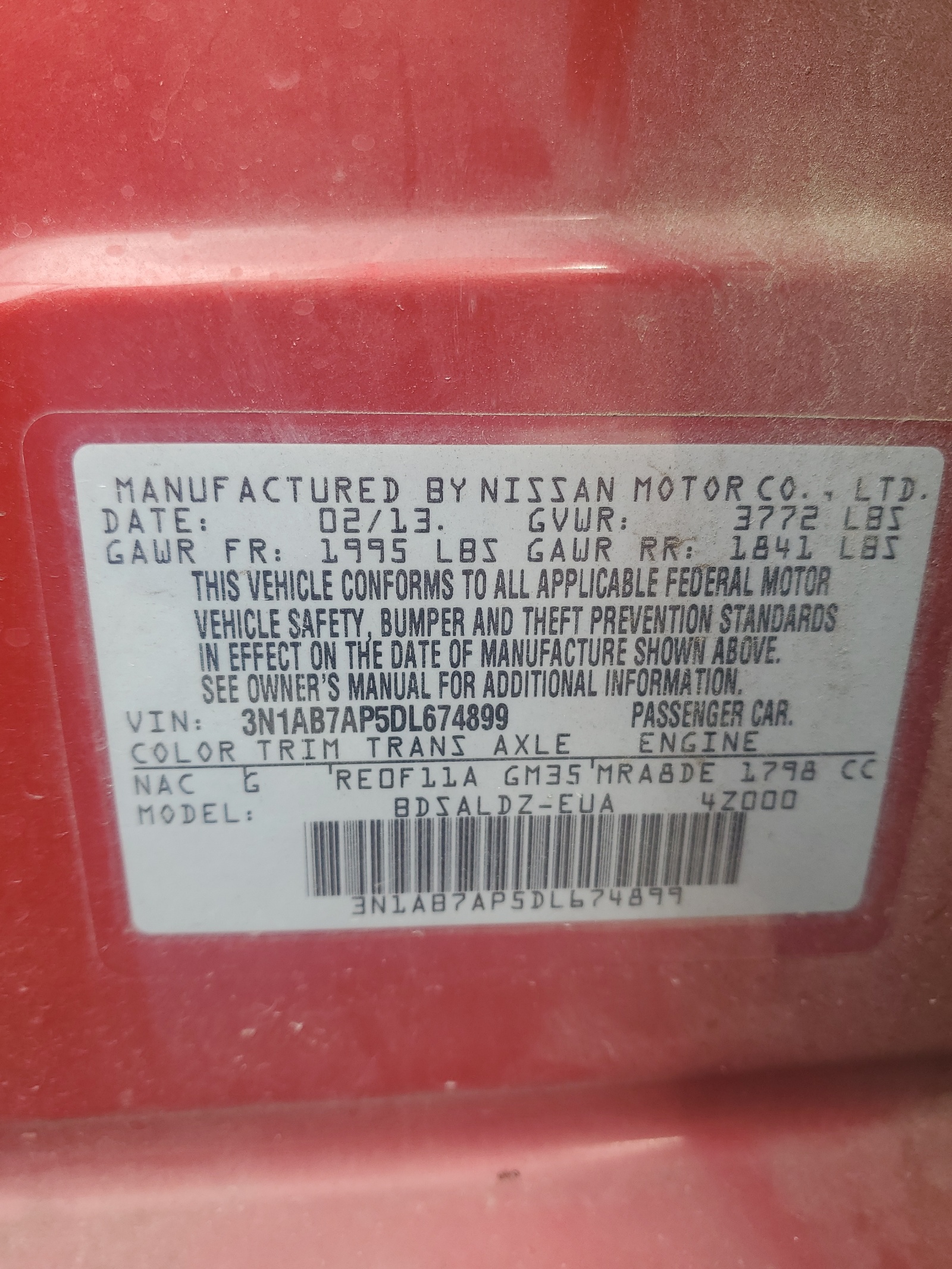 3N1AB7AP5DL674899 2013 Nissan Sentra S