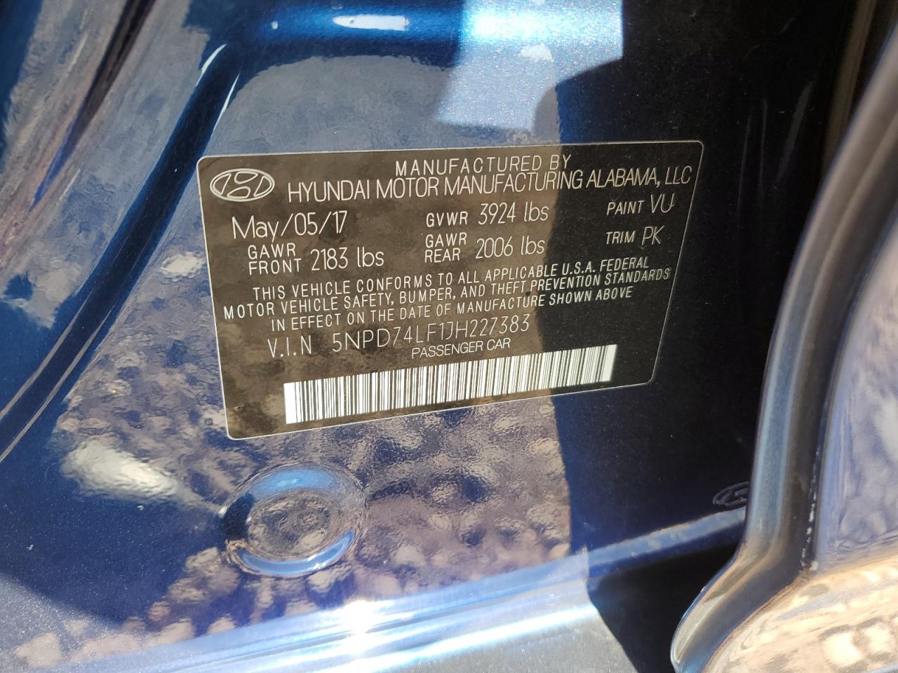 2018 Hyundai Elantra Se VIN: 5NPD74LF1JH227383 Lot: 54966844