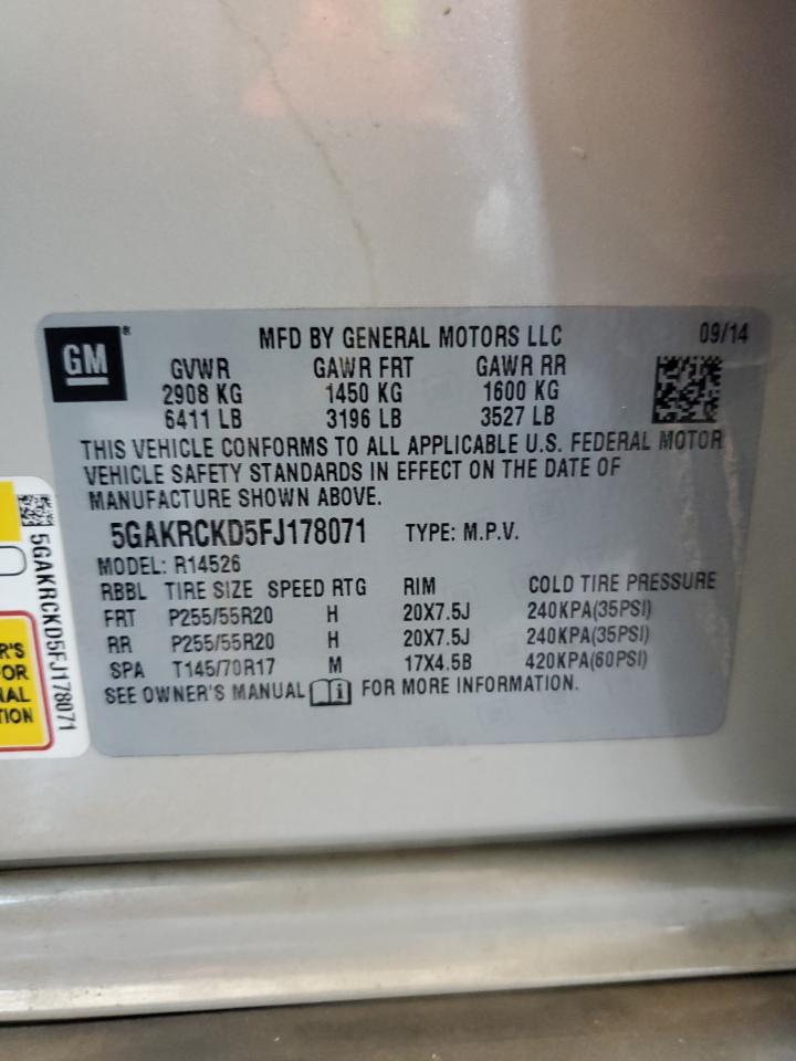 2015 Buick Enclave VIN: 5GAKRCKD5FJ178071 Lot: 56412474