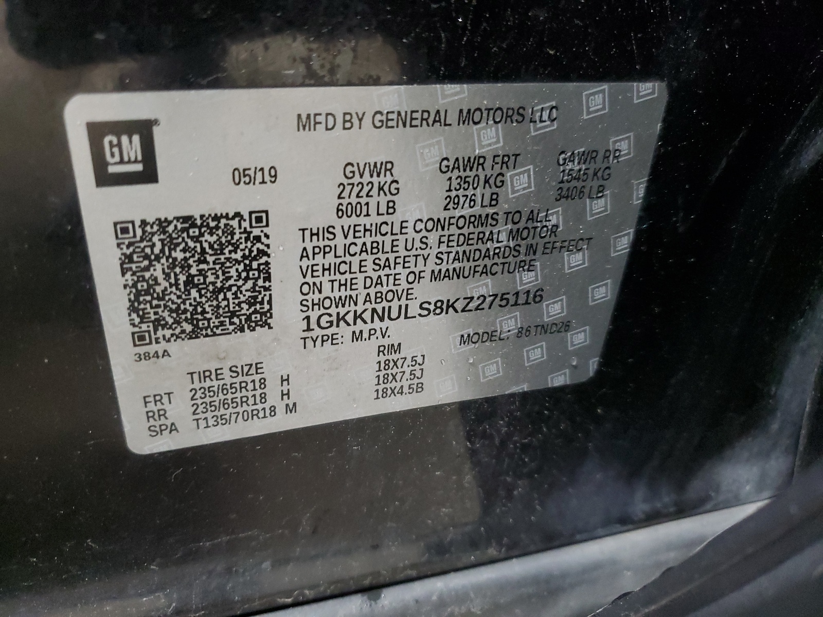 1GKKNULS8KZ275116 2019 GMC Acadia Slt-1