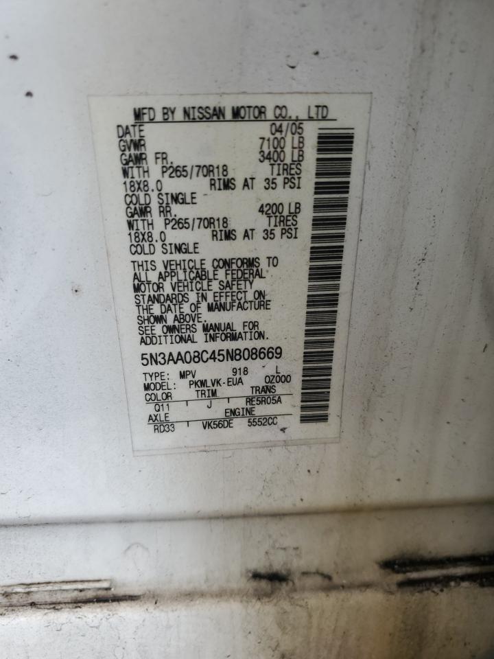 2005 Infiniti Qx56 VIN: 5N3AA08C45N808669 Lot: 81462924