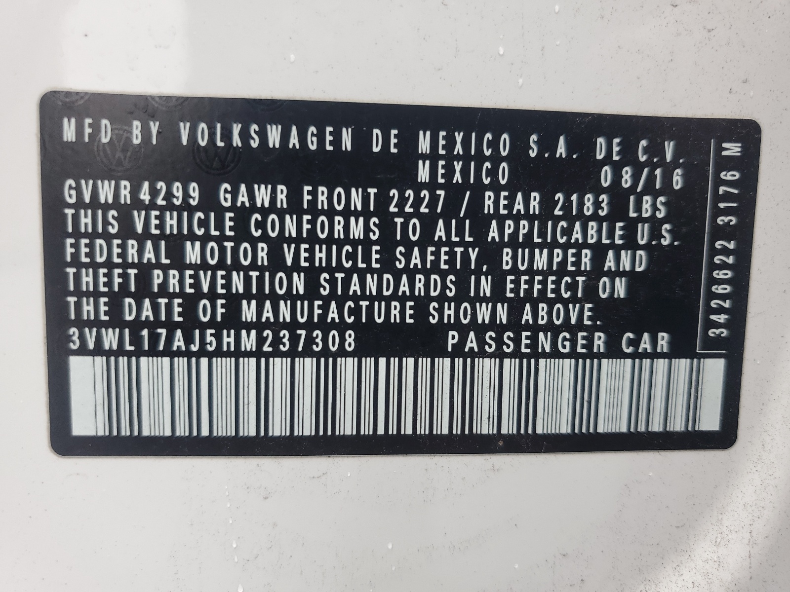 3VWL17AJ5HM237308 2017 Volkswagen Jetta Sel