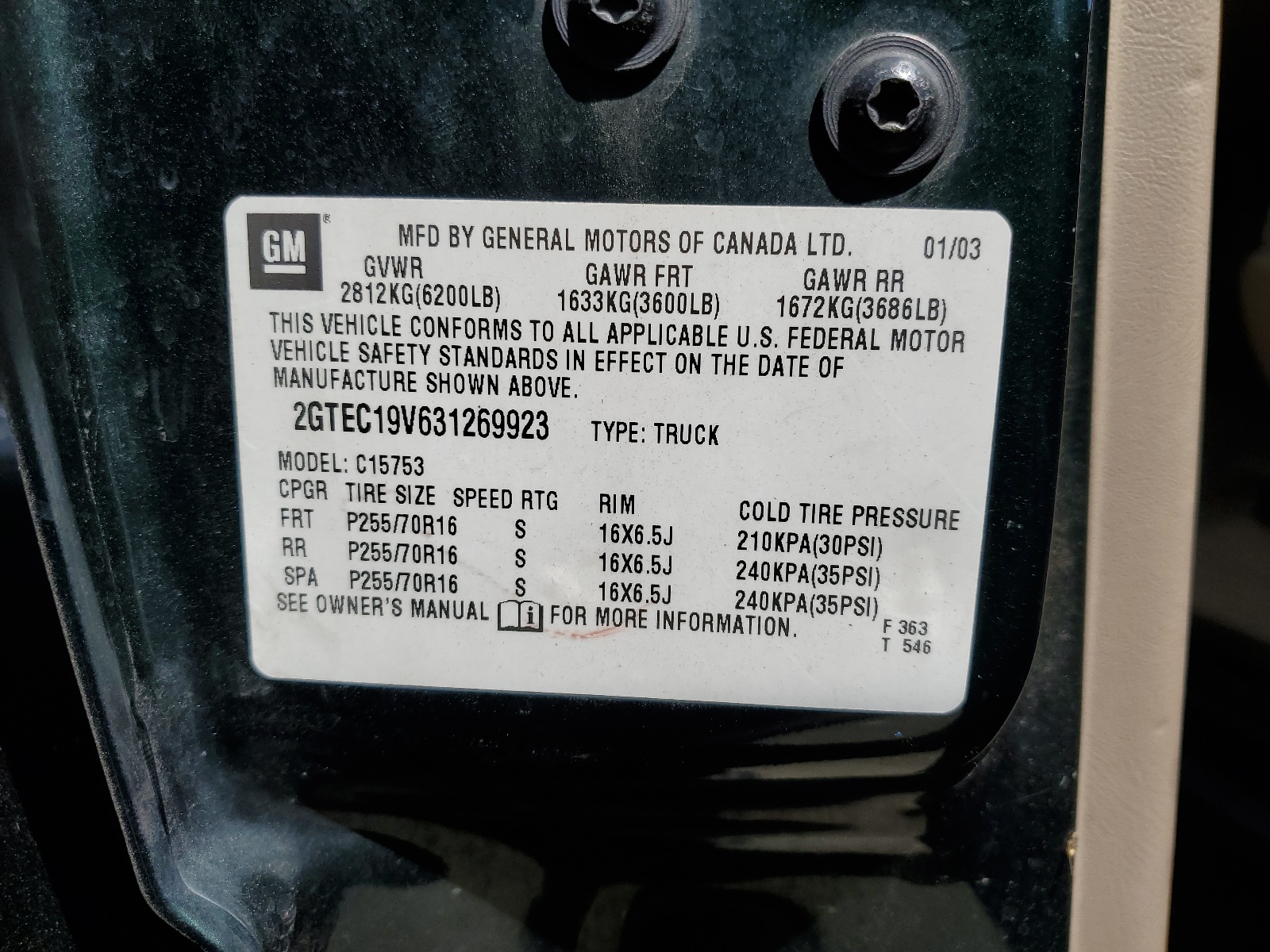 2GTEC19V631269923 2003 GMC New Sierra C1500