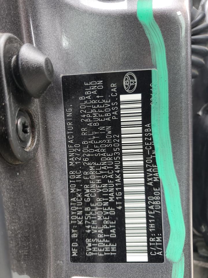 2021 Toyota Camry Se VIN: 4T1G11AK4MU535022 Lot: 53862584