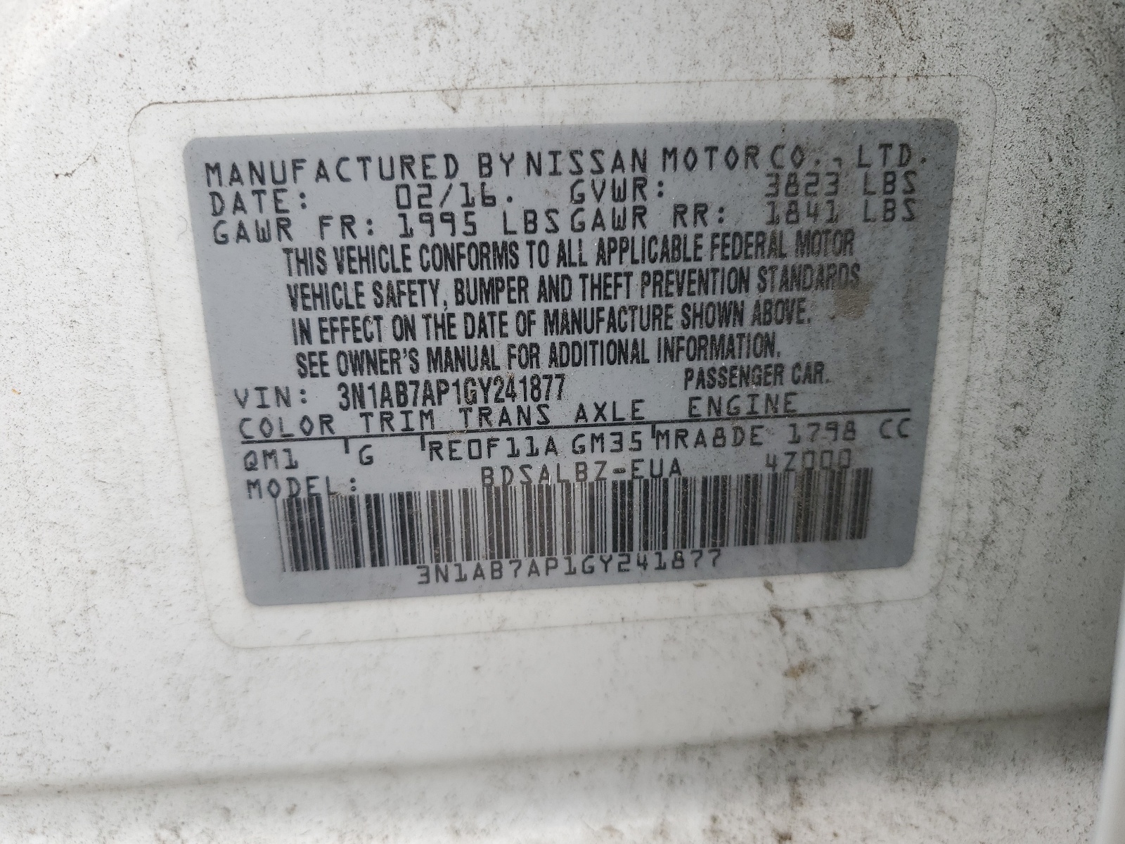 3N1AB7AP1GY241877 2016 Nissan Sentra S