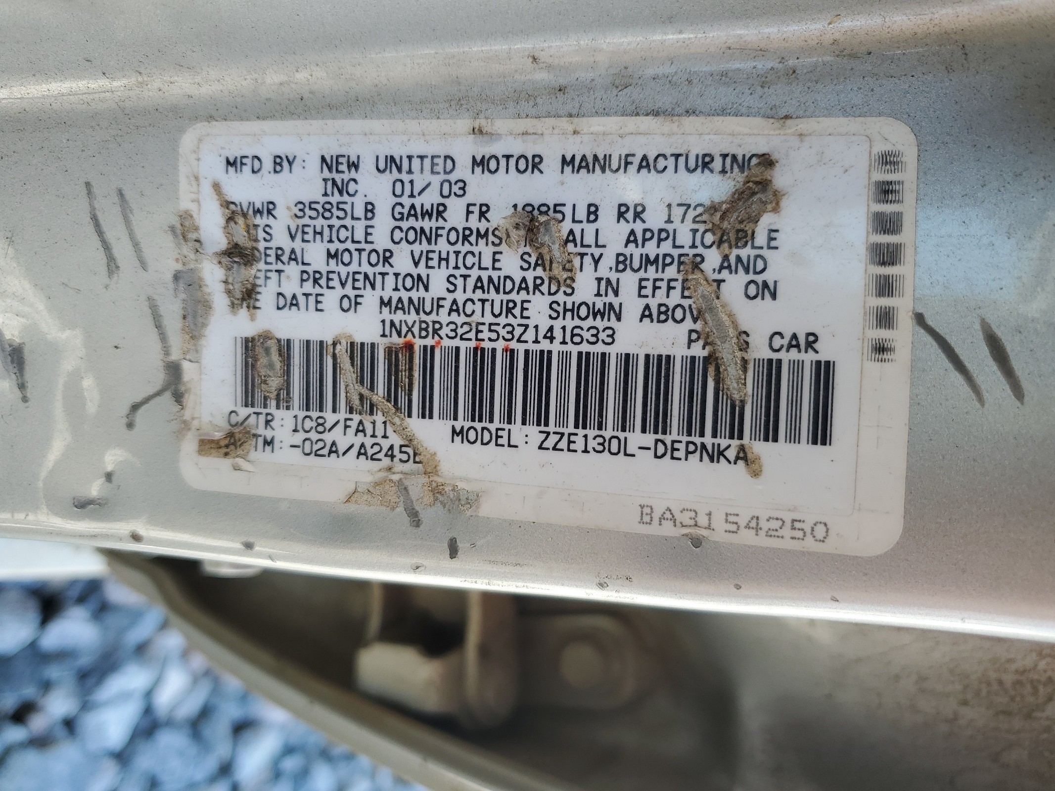 1NXBR32E53Z141633 2003 Toyota Corolla Ce