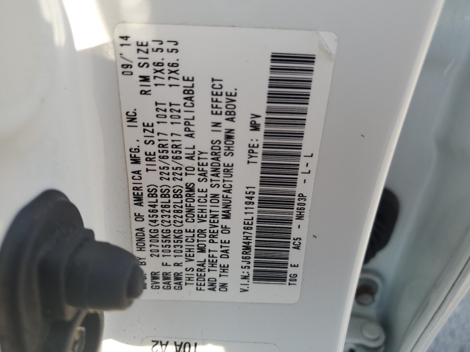 5J6RM4H76EL119451 2014 Honda Cr-V Exl