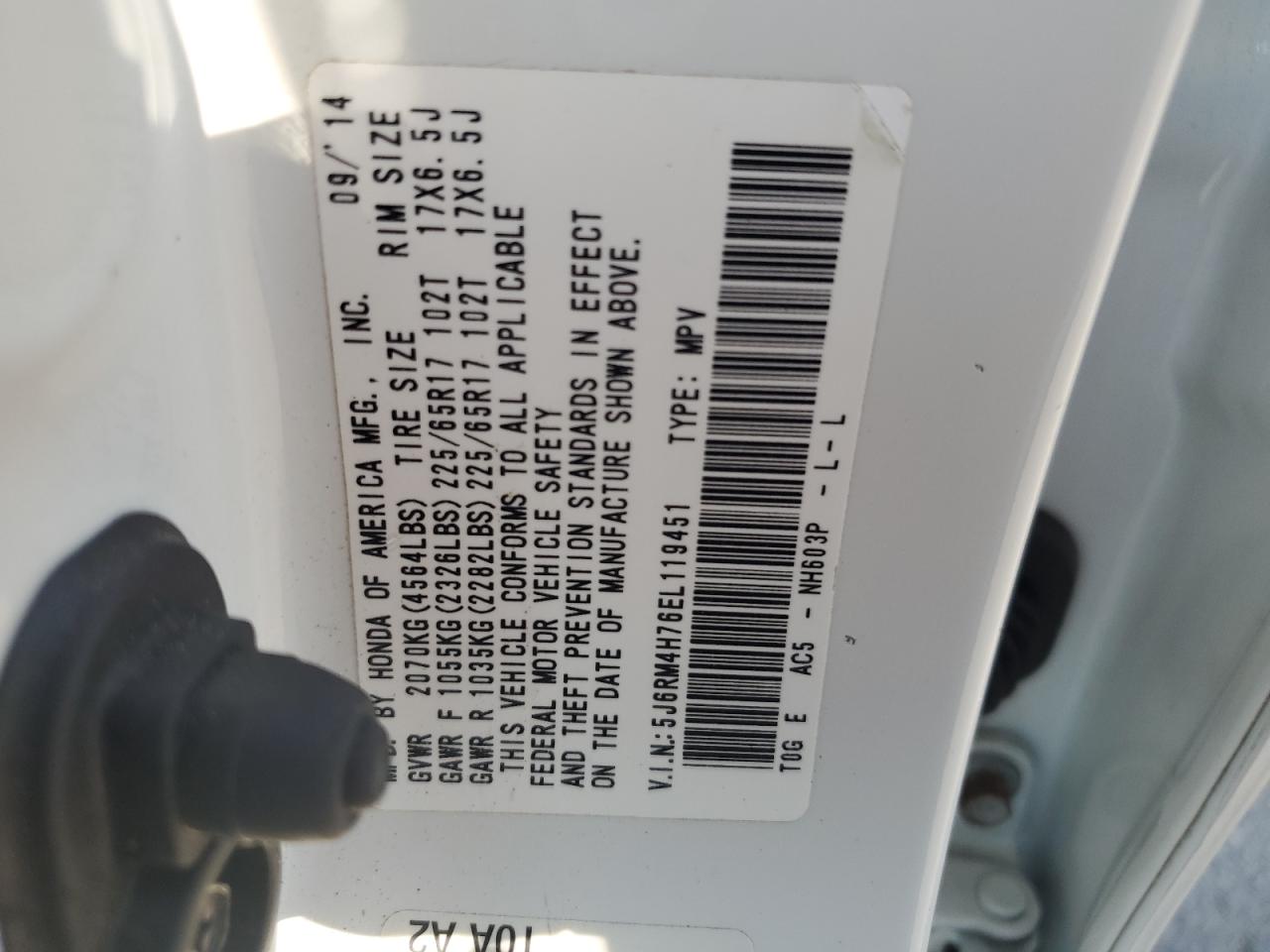 2014 Honda Cr-V Exl VIN: 5J6RM4H76EL119451 Lot: 56809744