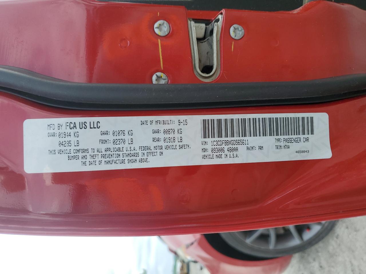 2016 Dodge Dart Sxt VIN: 1C3CDFBBXGD565611 Lot: 53982074