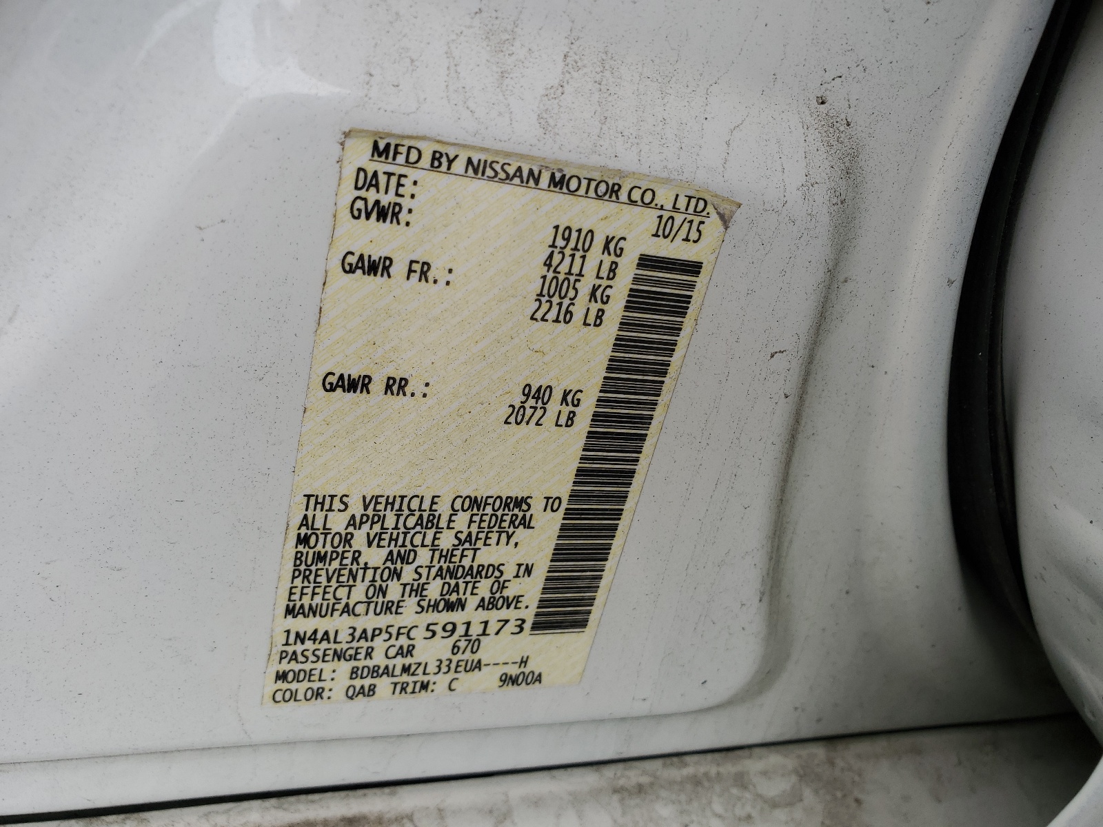 1N4AL3AP5FC591173 2015 Nissan Altima 2.5