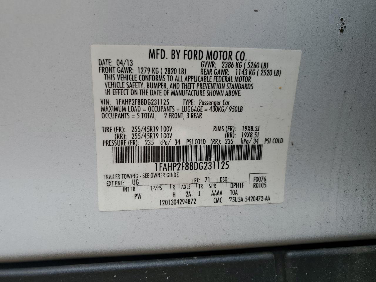 1FAHP2F88DG231125 2013 Ford Taurus Limited